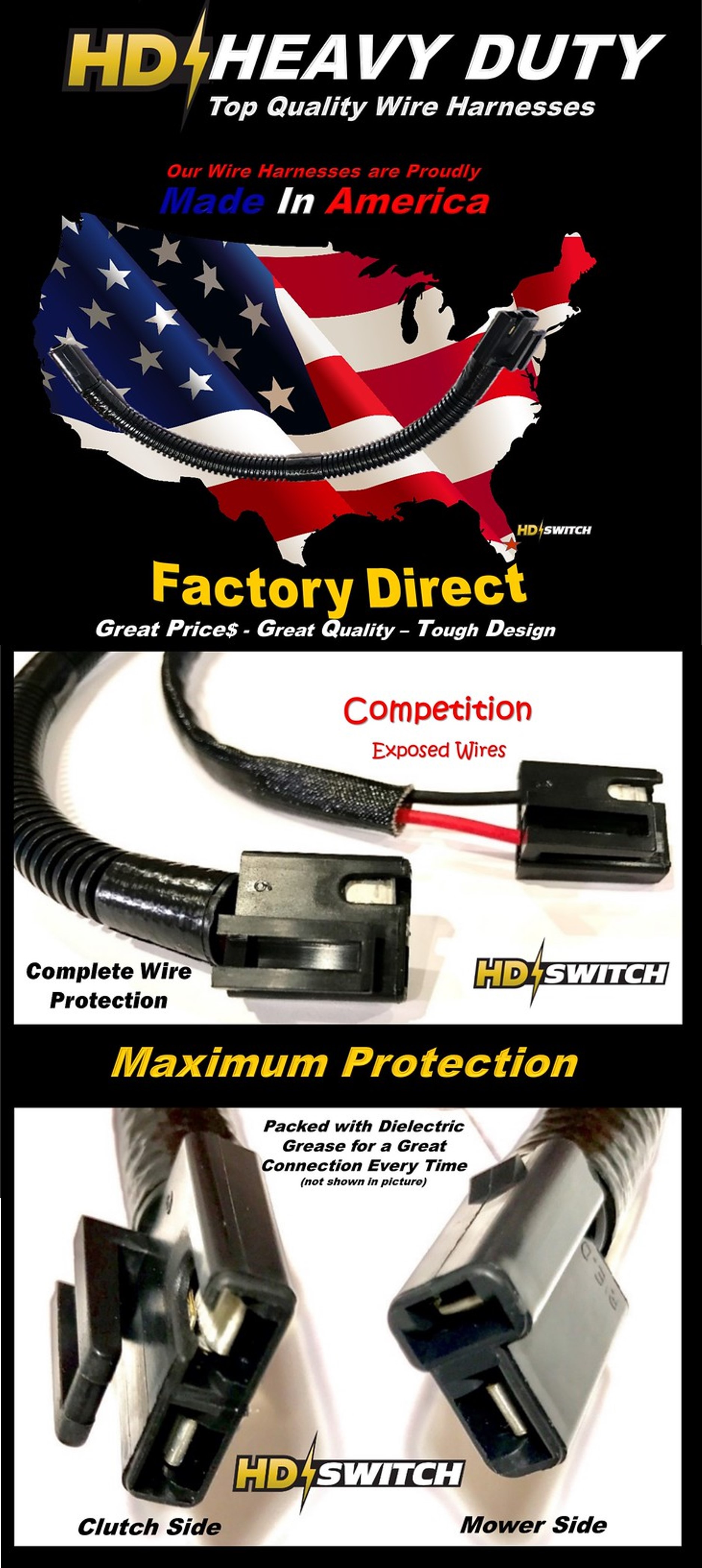 PTO Clutch Pigtail Wire Harness fits Dixie Chopper 500062 - MADE
